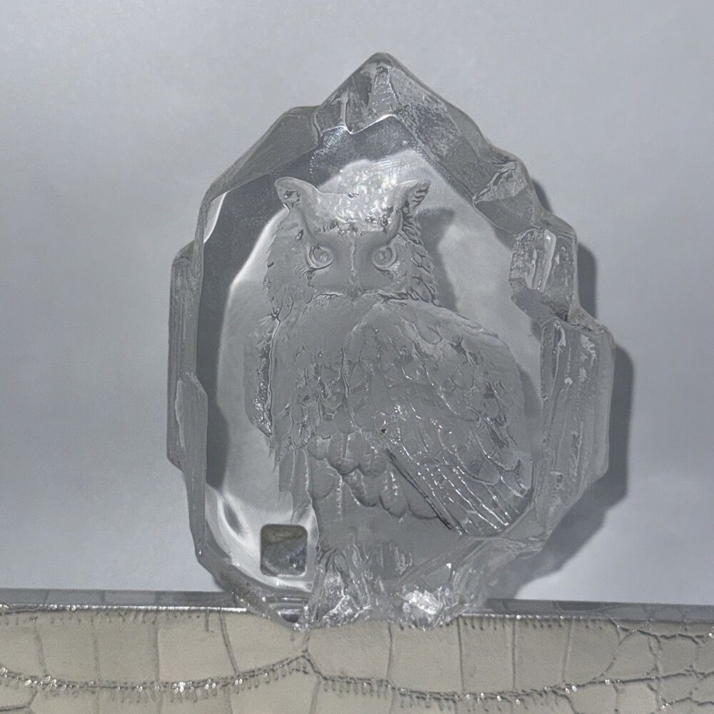 Mats Jonasson Sweden Full Clear Leaded Crystal Wildlife Eagle Owl /Signed